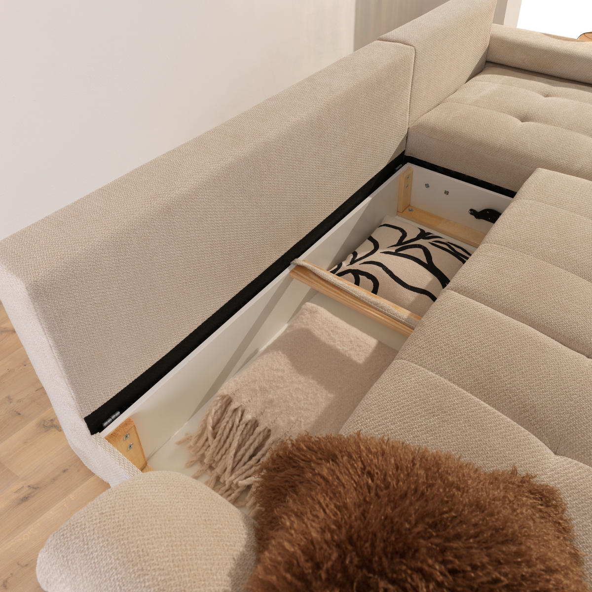 ECKSOFA Naturfarben Webstoff  - Schwarz/Naturfarben, KONVENTIONELL, Kunststoff/Textil (282/162cm) - Carryhome