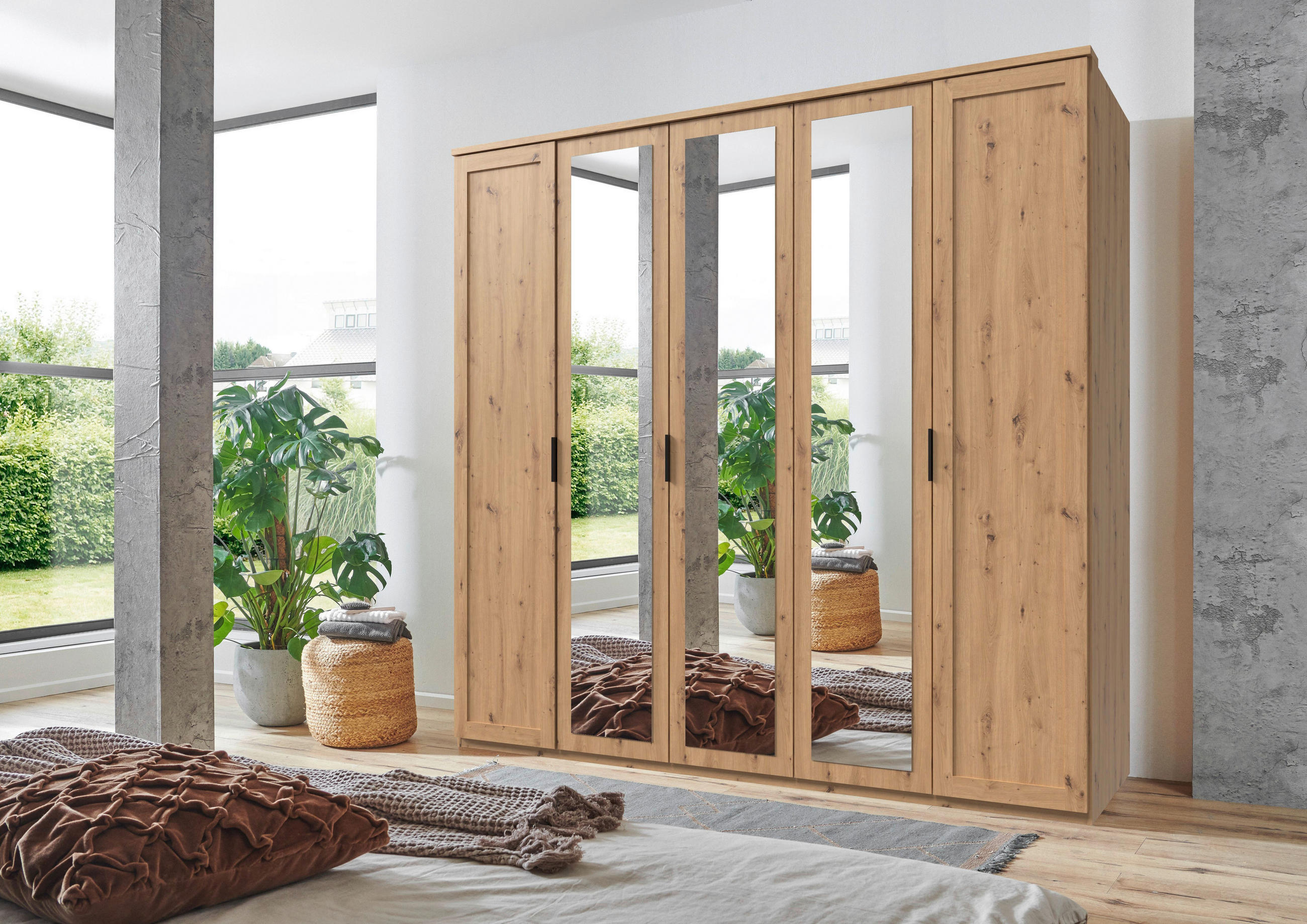 DREHTÜRENSCHRANK in Eiche Artisan  - Schwarz/Eiche Artisan, Konventionell, Glas/Holzwerkstoff (225/210/58cm) - MID.YOU