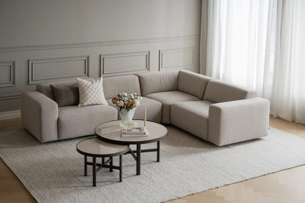 SOFFA i beige  - beige/svart, Klassisk, metall/trä (297/70/219cm) - Rowico