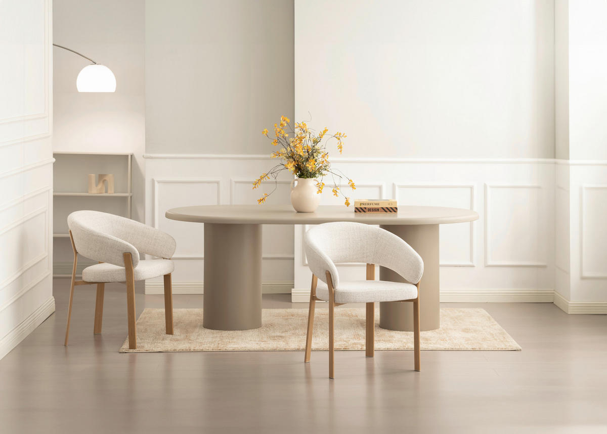 ESSTISCH 200/100/75 cm Nachbildung  Holzwerkstoff oval Greige  - Greige, Design, Holzwerkstoff (200/100/75cm) - Milino