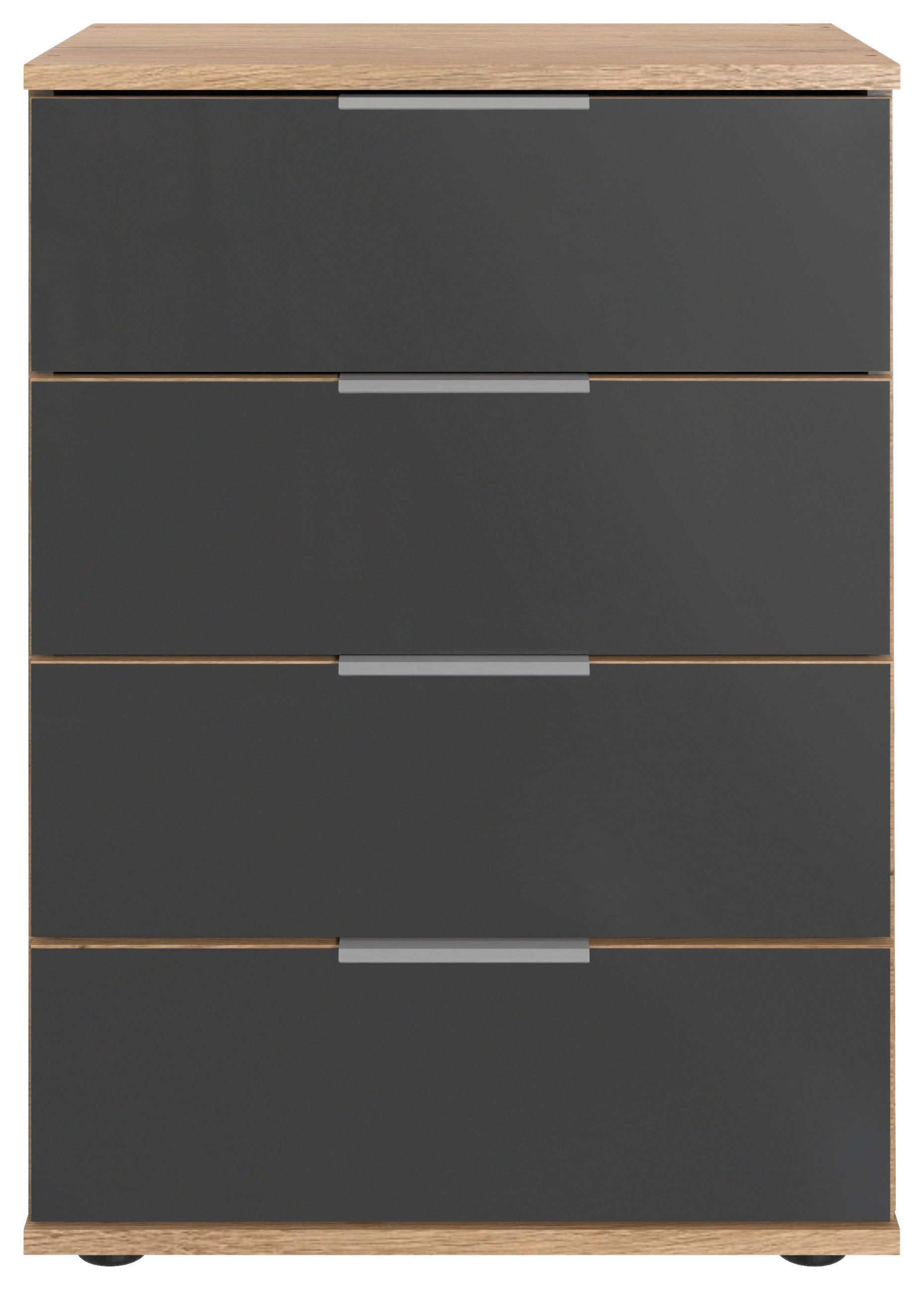 NACHTKÄSTCHEN in Grau, Eichefarben, Alufarben - Eichefarben/Alufarben, MODERN, Glas/Holzwerkstoff (52/74/38cm) - MID.YOU