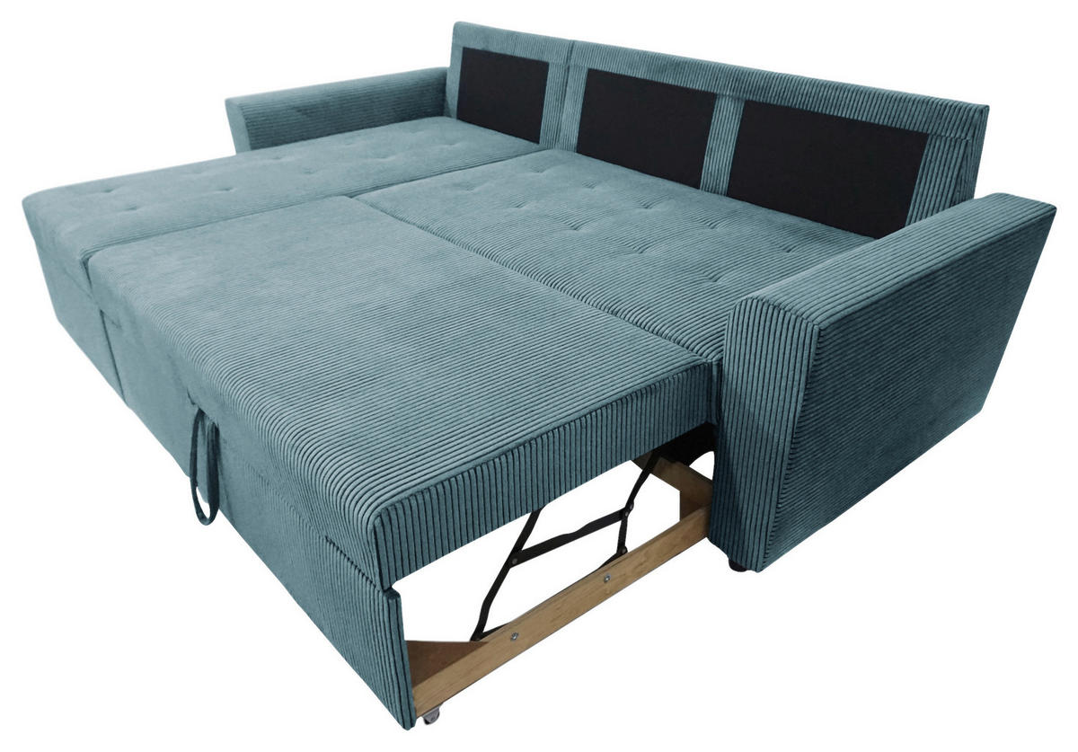 ECKSOFA TERMOLI in Cord Hellblau  155/231 cm  - Schwarz/Hellblau, Design, Kunststoff/Textil (155/231cm) - MID.YOU