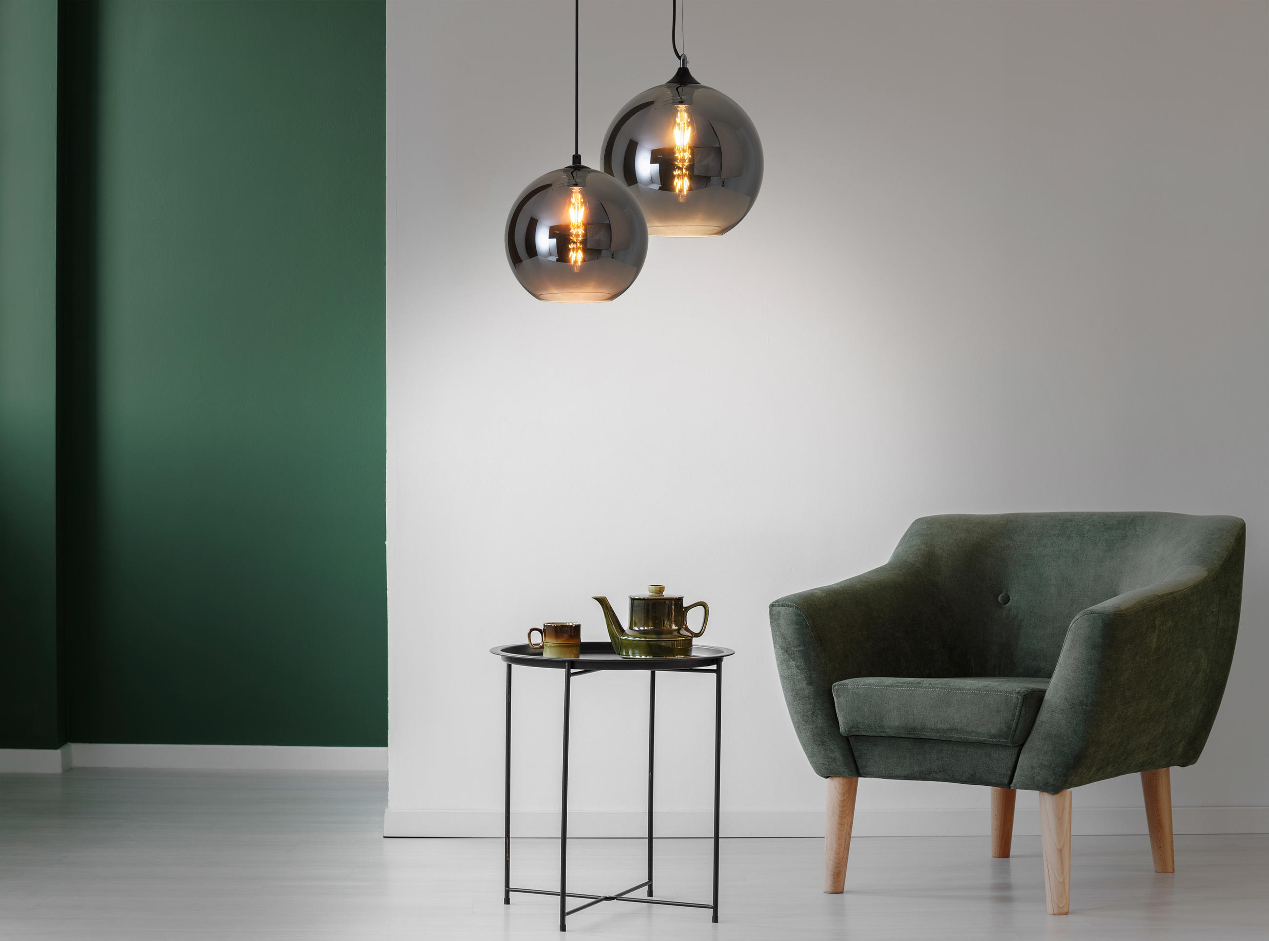 HÄNGELEUCHTE 25/125 cm  - Silberfarben/Schwarz, Design, Glas/Kunststoff (25/125cm) - Näve