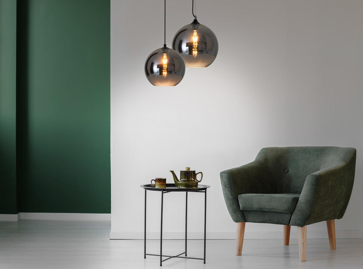 HÄNGELEUCHTE 25/125 cm   - Silberfarben/Schwarz, Design, Glas/Kunststoff (25/125cm) - Näve
