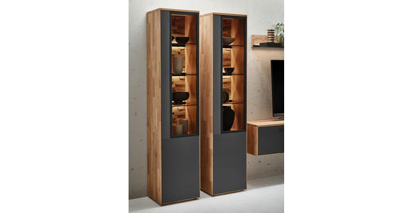 WOHNWAND in Graphitfarben, Wildeiche 335,7/207,1/37,1 cm - Wildeiche/Graphitfarben, Natur, Glas/Holz (335,7/207,1/37,1cm) - Valnatura