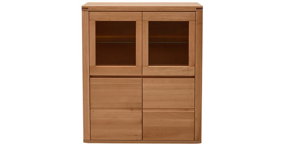 HIGHBOARD Kernbuche 118,4/139,6/37,7 cm - Kernbuche/Grau, KONVENTIONELL, Glas/Holz (118,4/139,6/37,7cm) - Voleo
