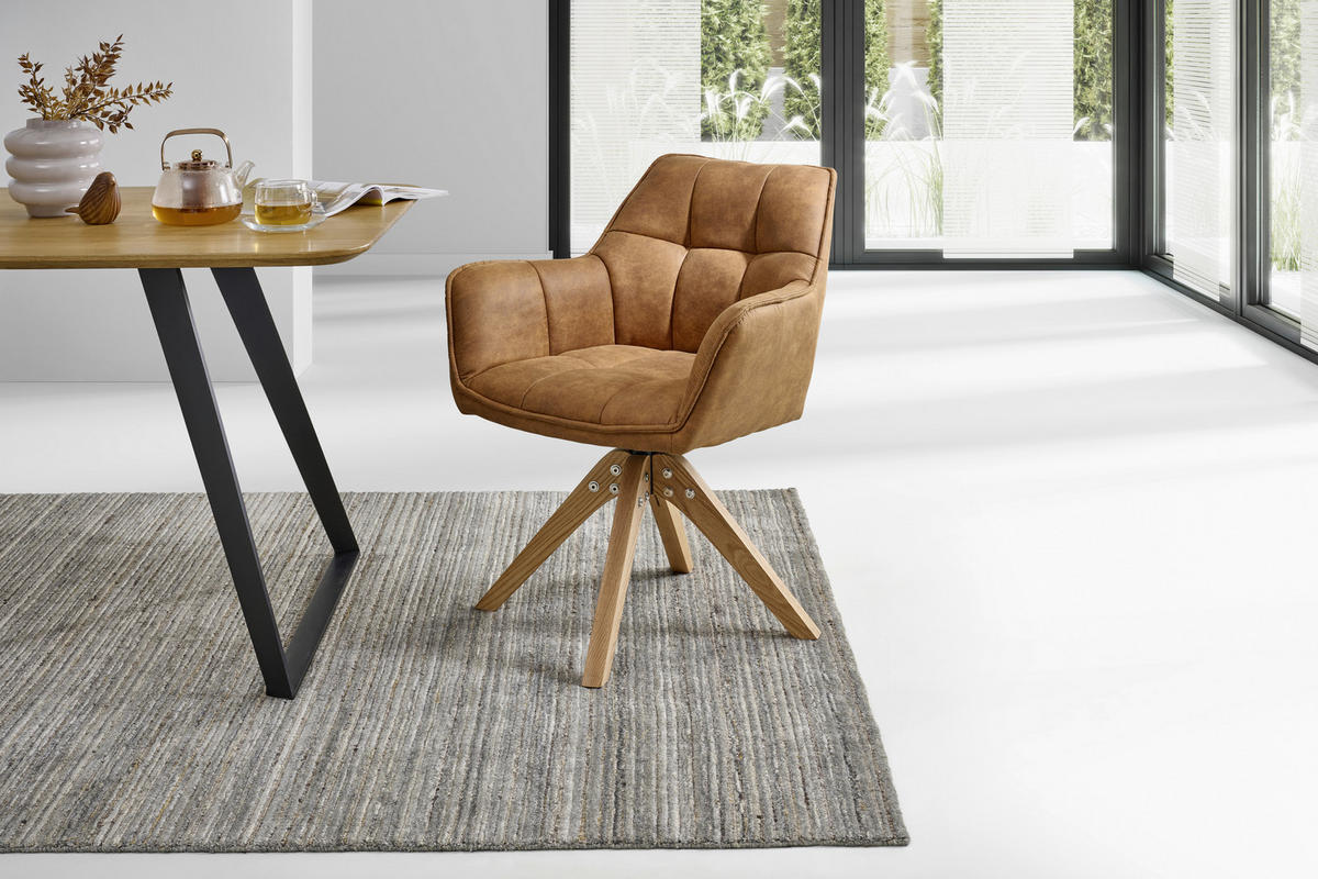 ARMLEHNSTUHL in Holz, Textil Orange, Eichefarben  - Eichefarben/Orange, Basics, Holz/Textil (61/85/63cm) - MID.YOU