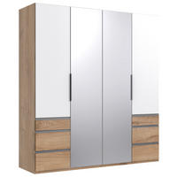 DREHTÜRENSCHRANK 4-türig Silberfarben, Weiß, Eichefarben  - Chromfarben/Plankeneiche, MODERN, Glas/Holzwerkstoff (200/216/58cm) - MID.YOU