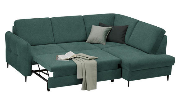 ECKSOFA in Chenille Grün  - Schwarz/Grün, MODERN, Holz/Textil (241/184cm) - Carryhome