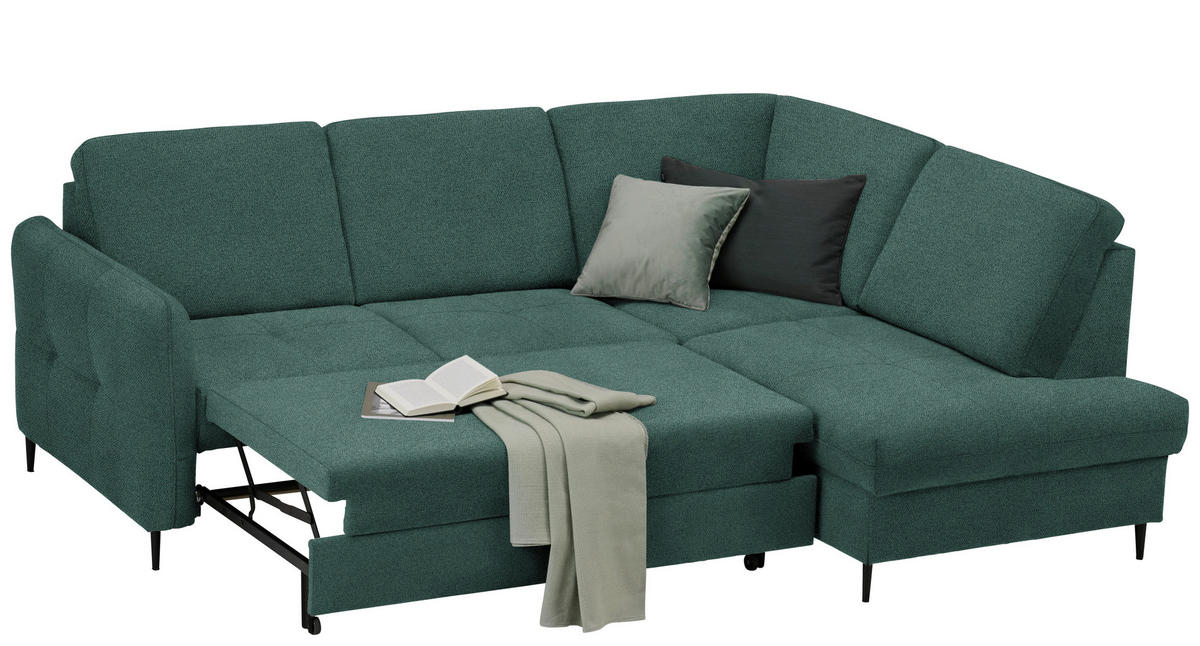 ECKSOFA in Chenille Grün  - Schwarz/Grün, Modern, Holz/Textil (241/184cm) - Carryhome