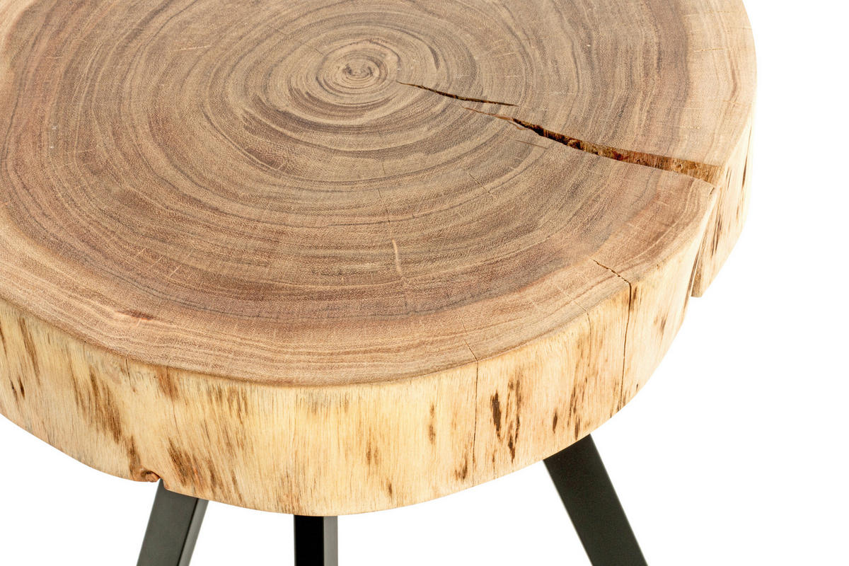 BEISTELLTISCH 35/35/43 cm Akazie massiv Schwarz, Akaziefarben rund  - Schwarz/Akaziefarben, Trend, Holz/Metall (35/35/43cm)