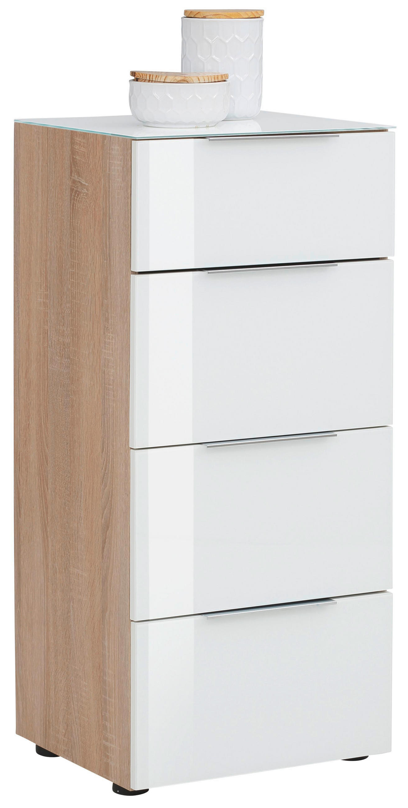 COMODĂ 45,1/98,7/40 cm - stejar Sonoma/alb, Basics, plastic/sticlă (45,1/98,7/40cm) - Voleo
