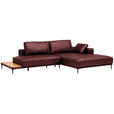 ECKSOFA  in Echtleder Bordeaux  304/201 cm  - Bordeaux/Schwarz, Design, Leder/Metall (304/201cm) - Belluti