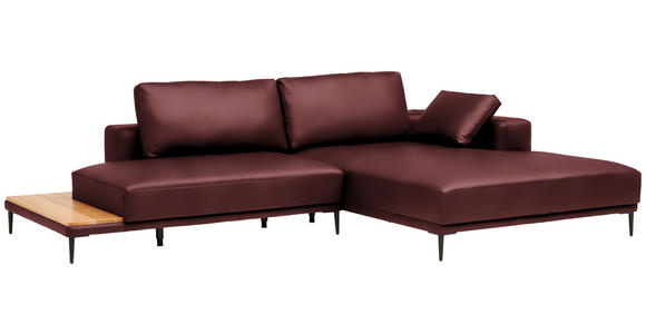 ECKSOFA  in Echtleder Bordeaux  304/201 cm  - Bordeaux/Schwarz, Design, Leder/Metall (304/201cm) - Belluti