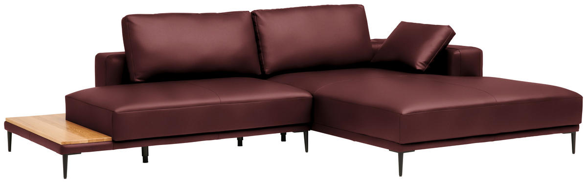 ECKSOFA Echtleder Bordeaux  - Bordeaux/Schwarz, Design, Leder/Metall (304/201cm) - Belluti