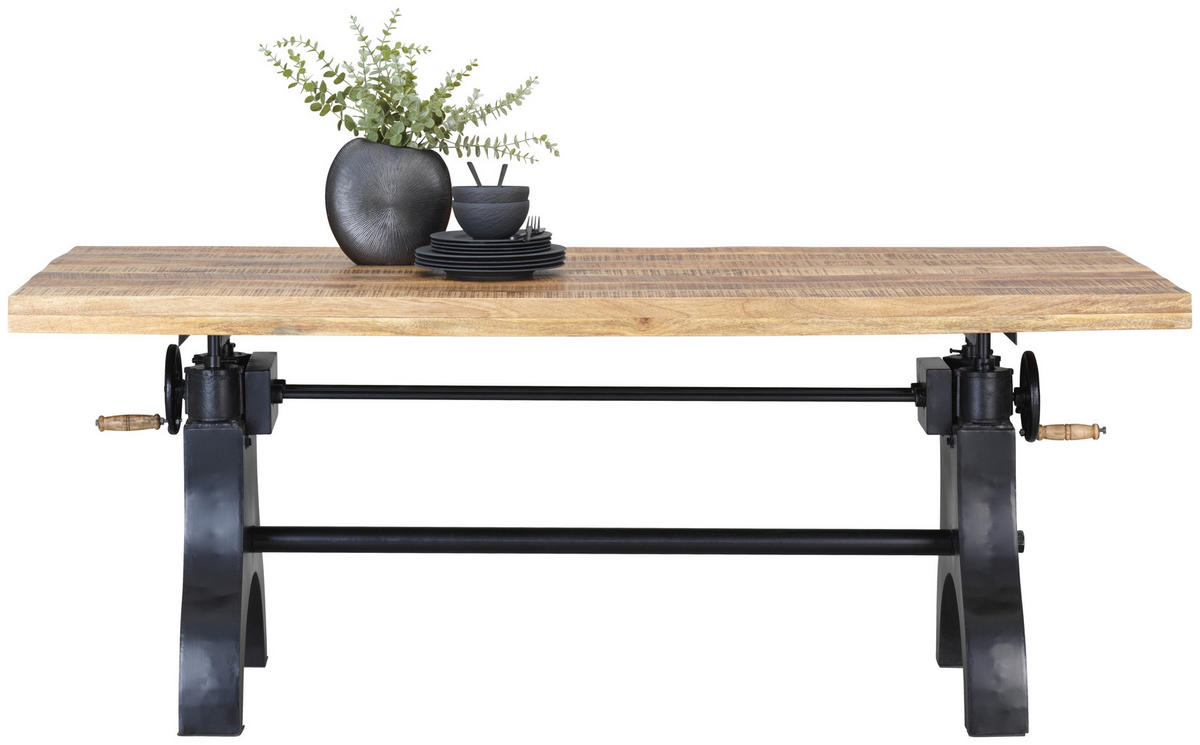 ESSTISCH Mangoholz vollmassiv rechteckig Naturfarben  - Schwarz/Naturfarben, Trend, Holz/Metall (200/90/77,5-93cm) - Ambia Home