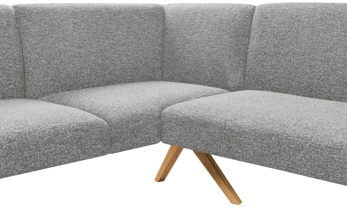 ECKBANK 172/218 cm Webstoff Hellgrau Eiche vollmassiv   - Eichefarben/Hellgrau, KONVENTIONELL, Holz/Textil (172/218cm) - Linea Natura