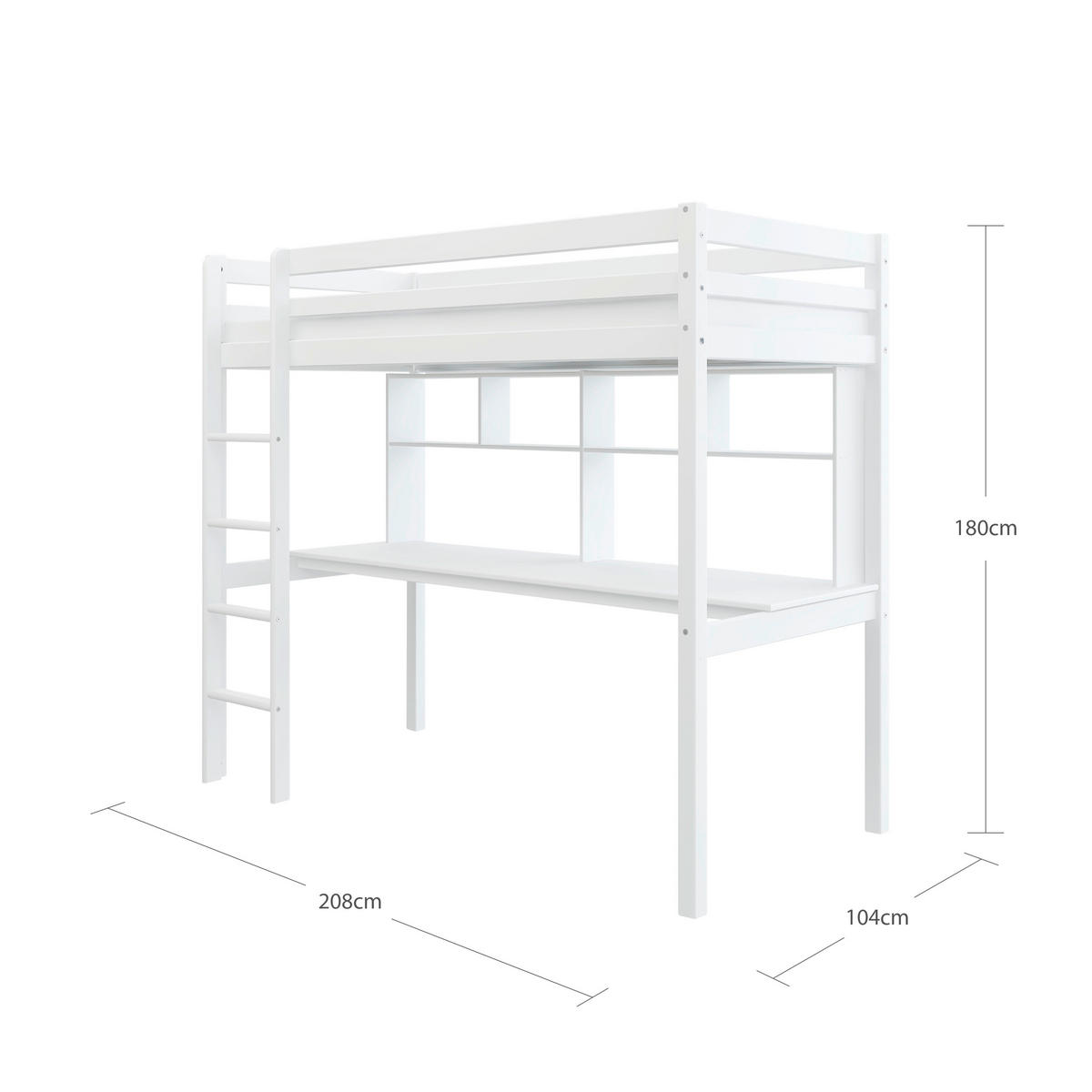 HOCHBETT 90/200 cm,  in Absturzsicherung, Rutsche, Rollrost, Schreibtisch  - Weiß, MODERN, Holz (90/200cm) - Chameo