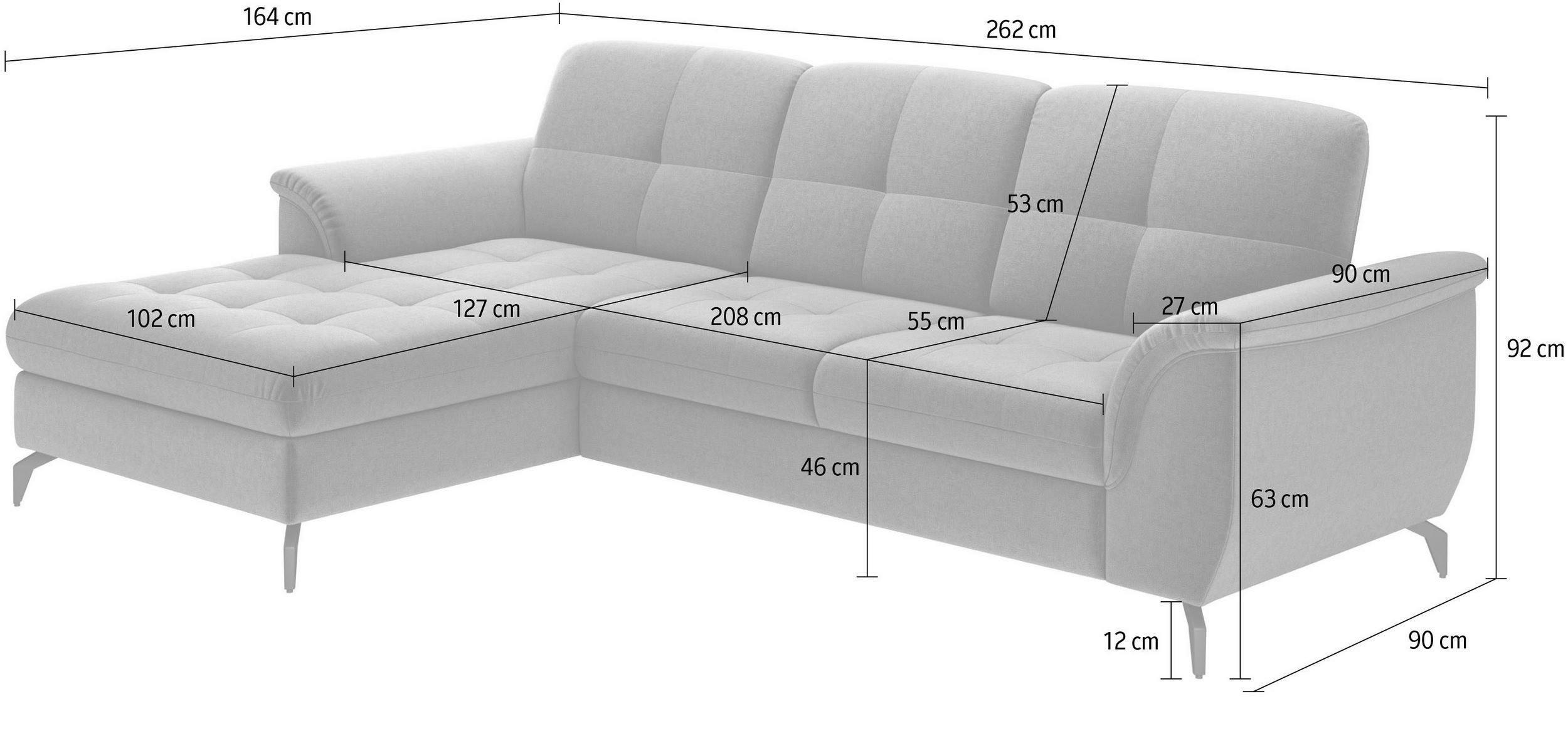 ECKSOFA ZORA E Currygelb Echtleder  - Currygelb/Schwarz, MODERN, Leder/Metall (164/262cm) - Sit & More