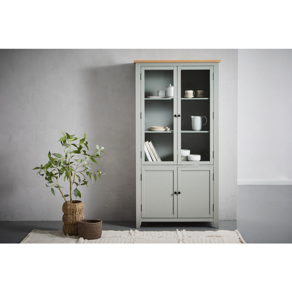 Thumbnail - Mid.you Vitrine, Grau, Klar, Natur, Holzwerkstoff, Eiche, Kiefer, furniert, massiv, 2 Fächer, 100x195x43 cm, Wohnzimmer,...