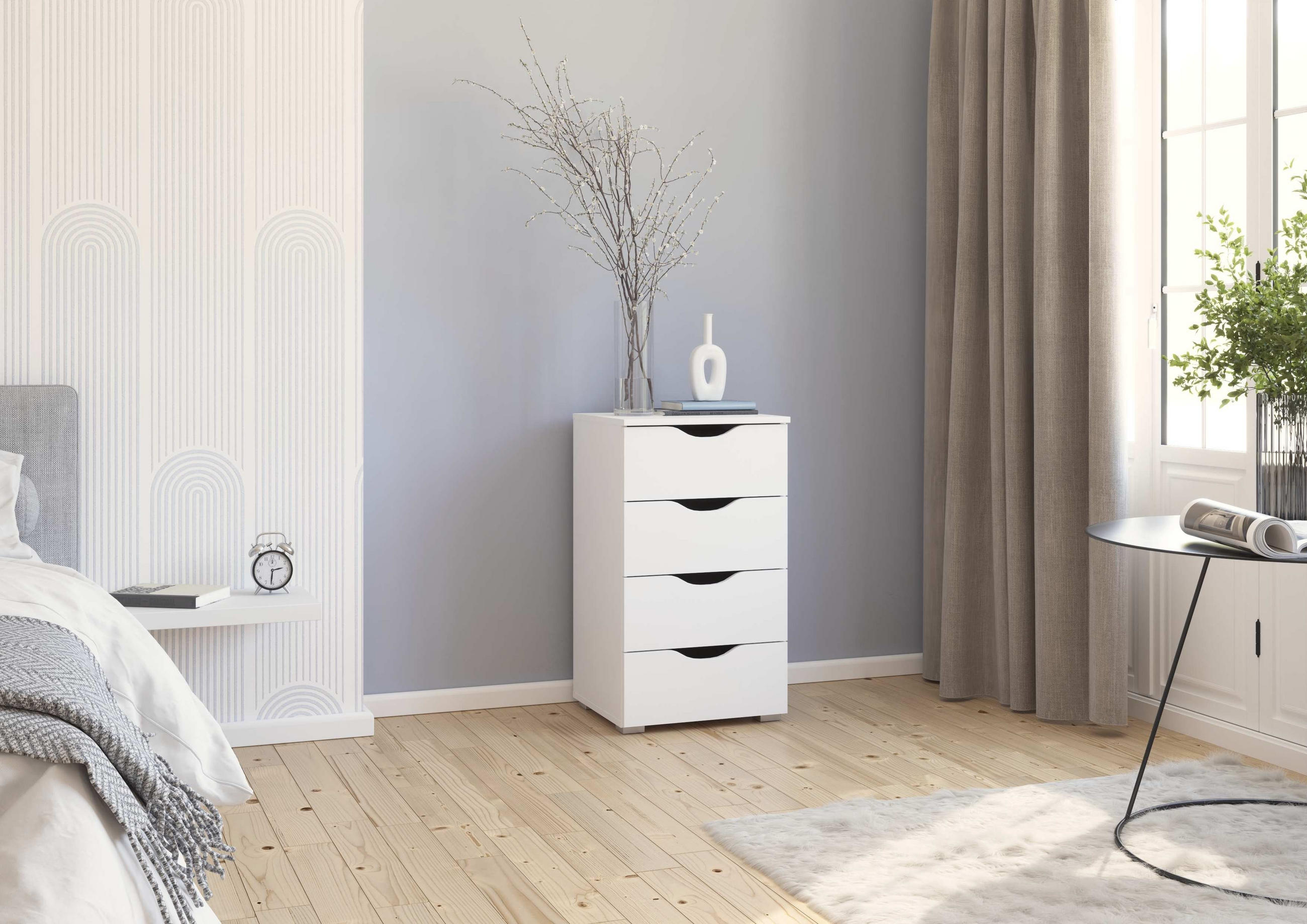 KOMMODE 47/81/42 cm  in Weiss  - Weiss/Silberfarben, Modern, Holzwerkstoff (47/81/42cm) - Boxxx