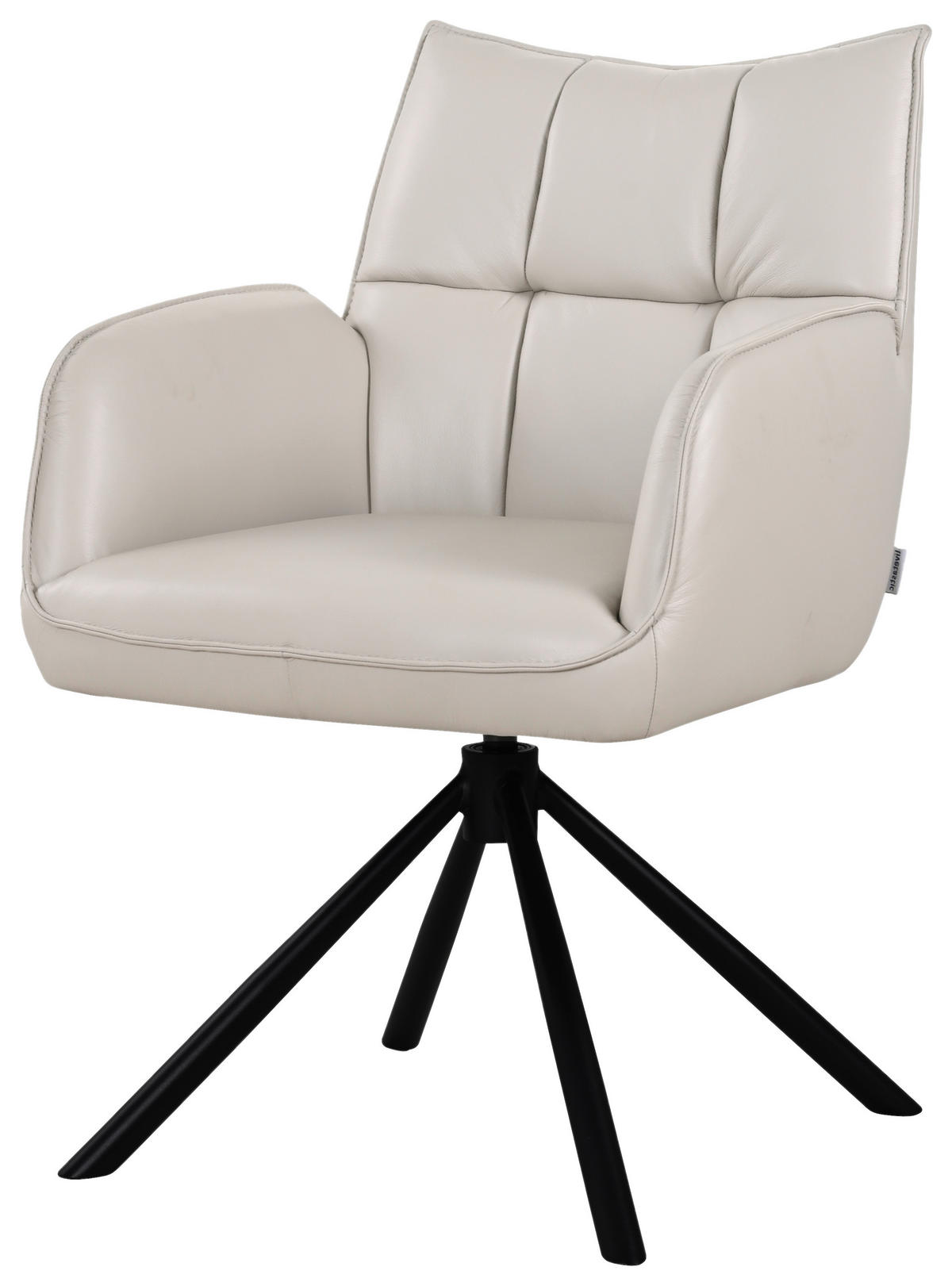 ARMLEHNSTUHL  Sitzfläche 360° drehbar, automatische Rückholfunktion  Echtleder  - Hellgrau/Schwarz, MODERN, Leder/Metall (58,5/87,5/61cm) - Livetastic