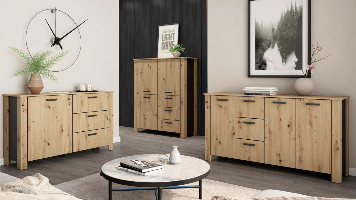 SIDEBOARD  in 140/84/40 cm  - Schwarz/Eiche Artisan, Design, Holzwerkstoff/Kunststoff (140/84/40cm) - MID.YOU