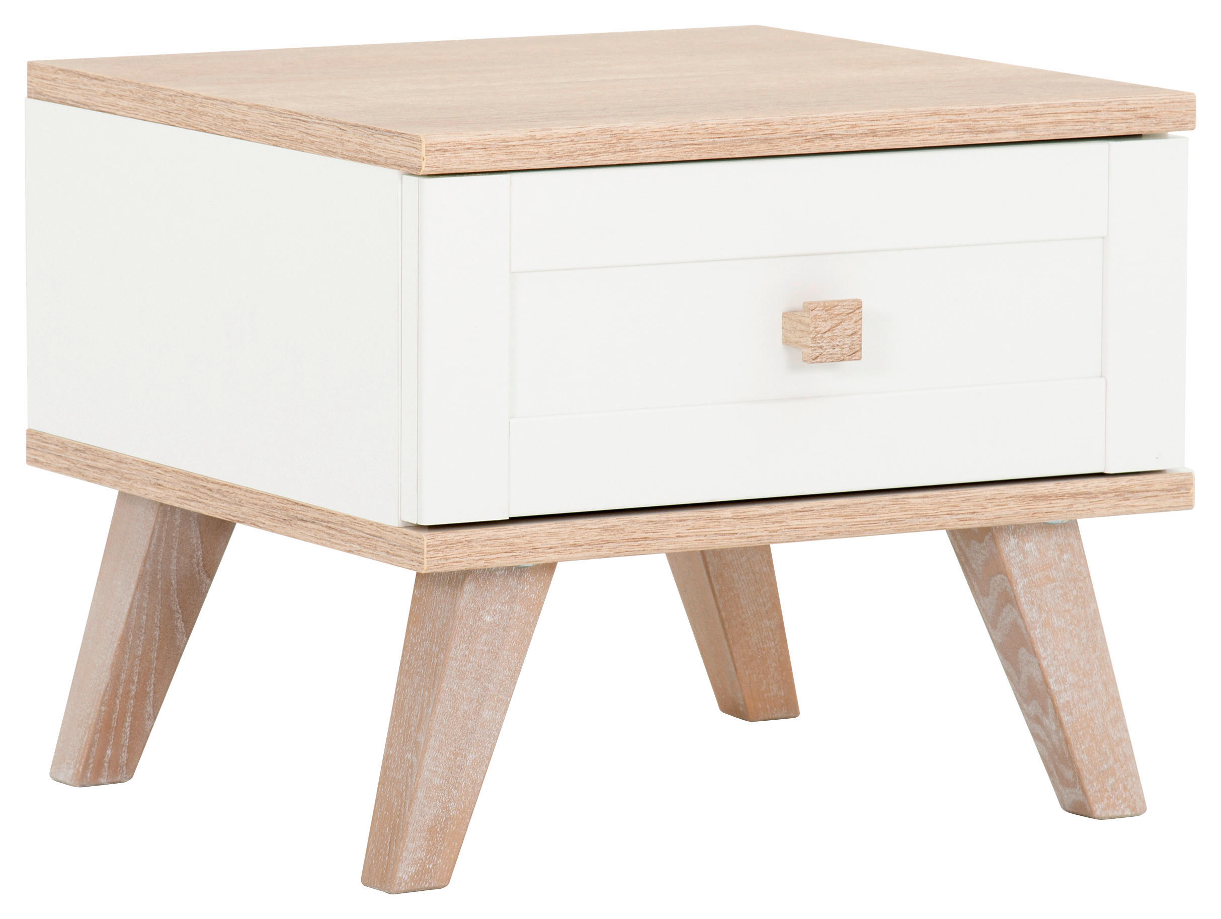 Nachtkästchen in Weiß, Eichefarben
