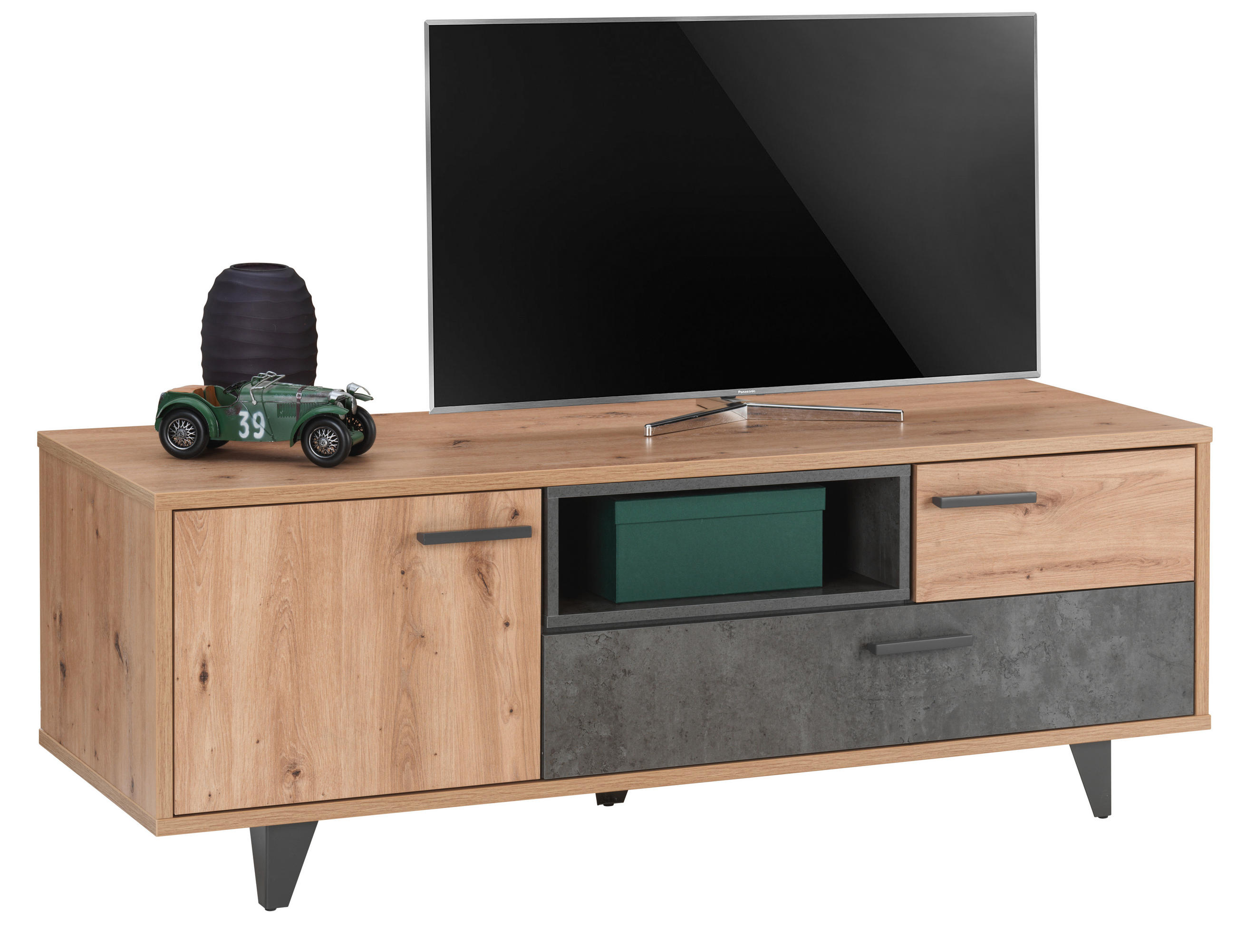 TV-ELEMENT Holzwerkstoff Dunkelgrau, Eiche Artisan  - Dunkelgrau/Schwarz, Design, Holzwerkstoff/Kunststoff (155/55/52cm) - Carryhome