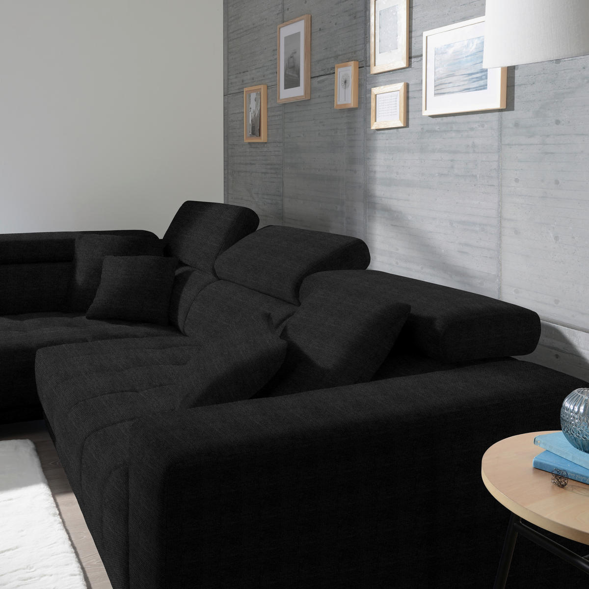 ECKSOFA in Mikrofaser Graphitfarben  - Chromfarben/Graphitfarben, Design, Textil/Metall (207/301cm) - Xora