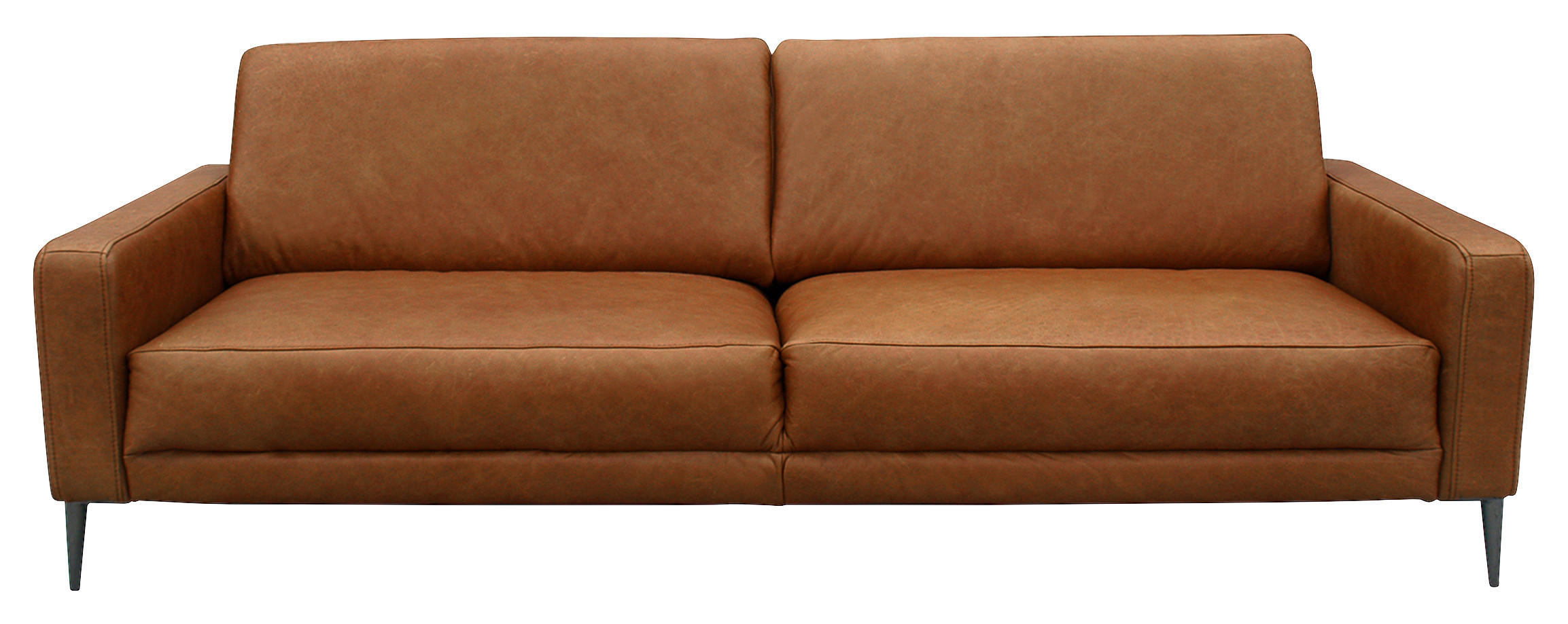 3,5-SITZER Echtleder Cognac  - Cognac/Schwarzchrom, Design, Leder/Metall (207/85/92cm) - Livetastic