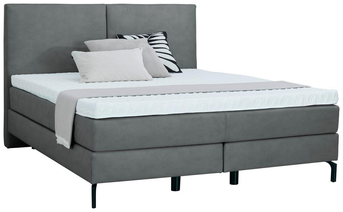 BOXSPRINGBETT 180/200 cm  in Anthrazit  - Anthrazit/Schwarz, KONVENTIONELL, Textil/Metall (180/200cm) - Dieter Knoll