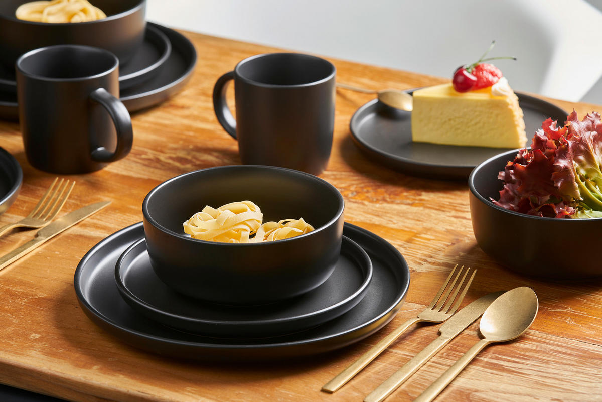 KOMBISERVICE Schwarz 16-teilig Nero  - Schwarz, KONVENTIONELL, Keramik (30/30/30cm) - Van Well