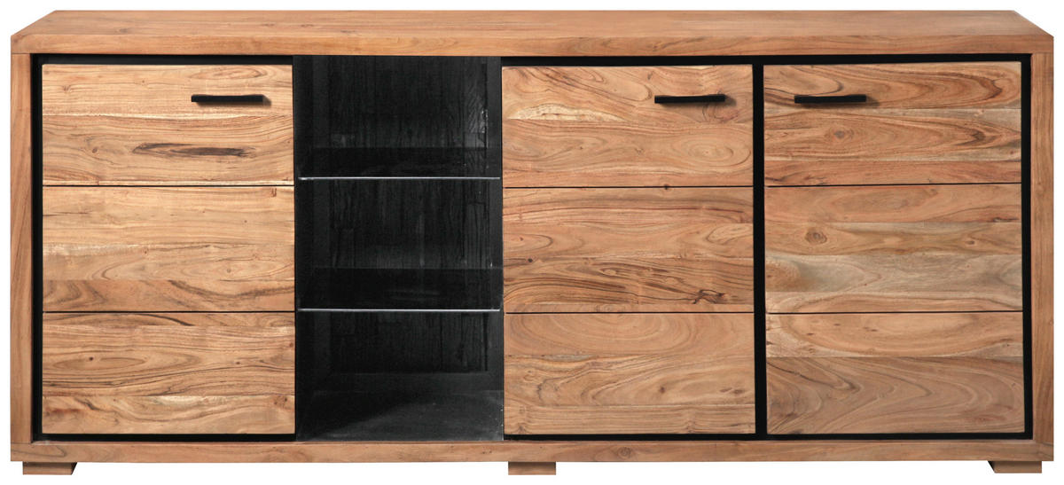 SIDEBOARD  in 175/78/40 cm  - Schwarz/Akaziefarben, LIFESTYLE, Glas/Holz (175/78/40cm) - Landscape