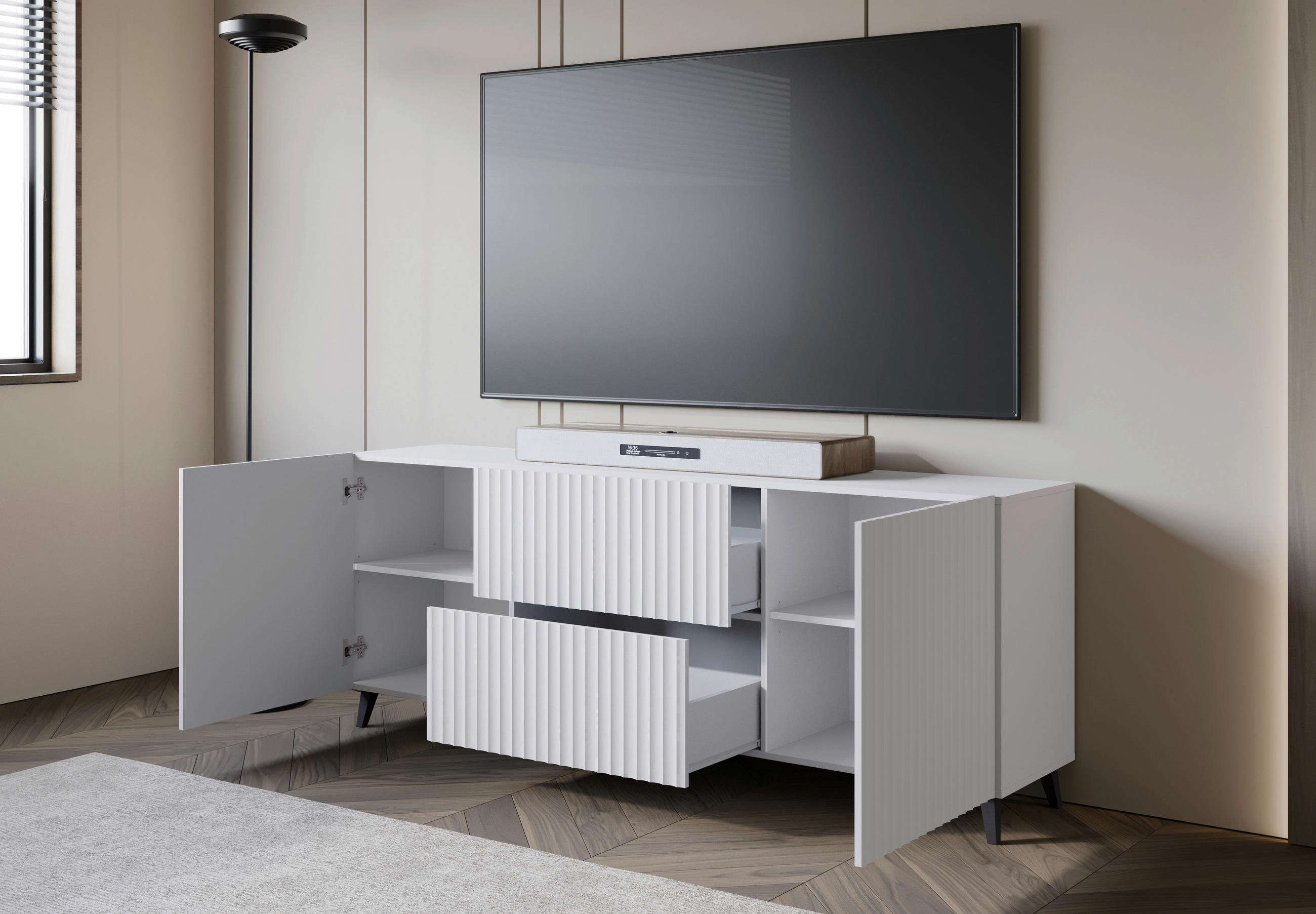 NÍZKÁ KOMODA, bílá, 180/69,4/39 cm - bílá/černá, Trend, kompozitní dřevo/plast (180/69,4/39cm) - Livetastic
