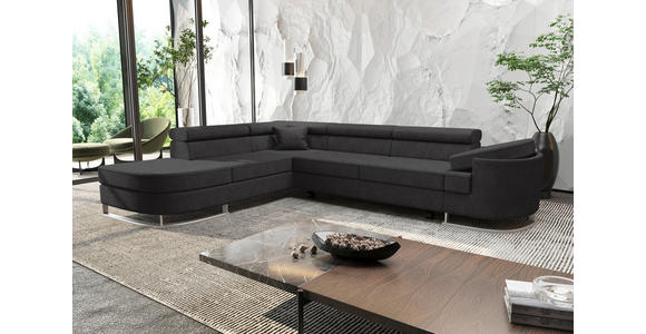 ECKSOFA in Lederlook Schwarz  - Chromfarben/Schwarz, KONVENTIONELL, Textil/Metall (224/278cm) - Carryhome