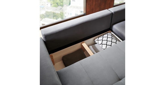 WOHNLANDSCHAFT inkl.Funktionen Grau Samt - Silberfarben/Grau, Design, Holz/Textil (293/195cm) - Cantus