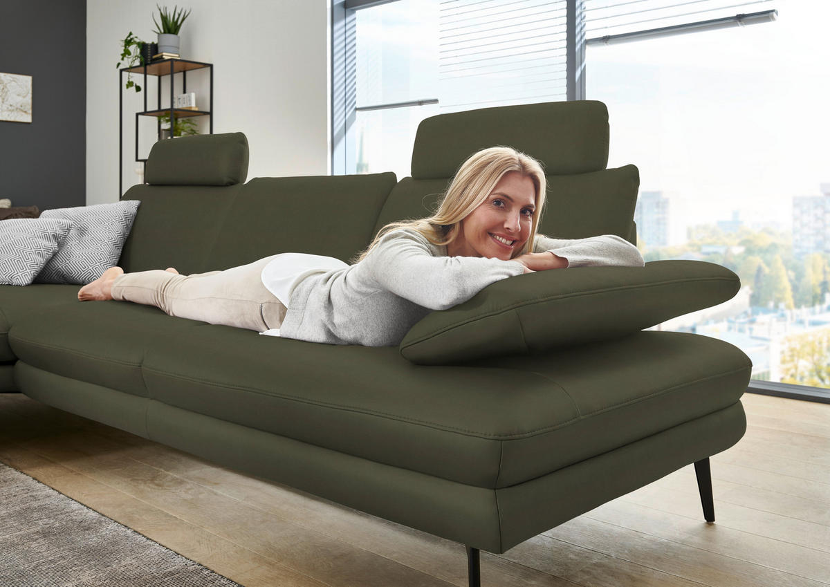 ECKSOFA in Echtleder Grün  - Schwarz/Grün, Design, Leder/Metall (180/310cm) - Dieter Knoll