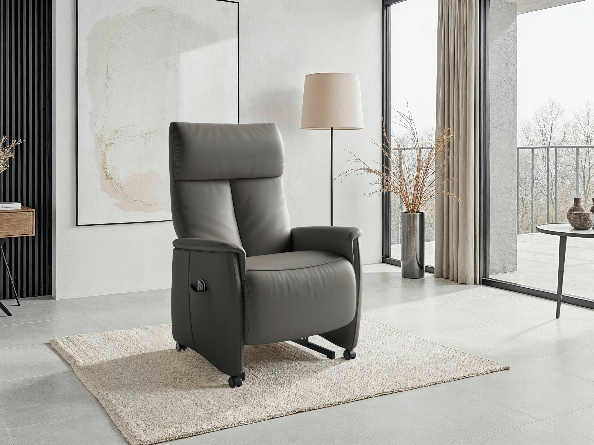 RELAXSESSEL TV CREMONA COMFORT E L3 Echtleder Kopfteilverstellung, Fußteilverstellung, Rücken echt    - Anthrazit/Schwarz, Basics, Leder/Kunststoff (76/114/84cm) - Sit & More
