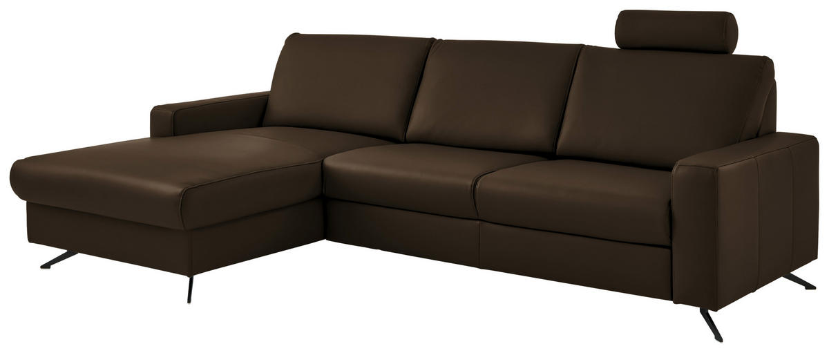ECKSOFA in Echtleder Braun  - Schwarz/Braun, Design, Leder/Metall (165/267cm) - Lomoco