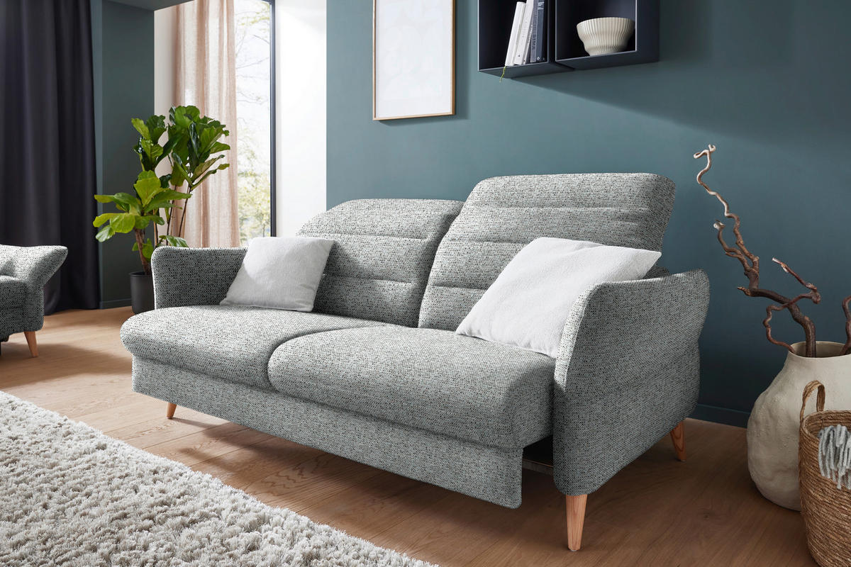 2-SITZER-SOFA in Webstoff Pastellblau  - Eiche Bianco/Pastellblau, Design, Holz/Textil (192-220/85-106/98-112cm) - Dieter Knoll