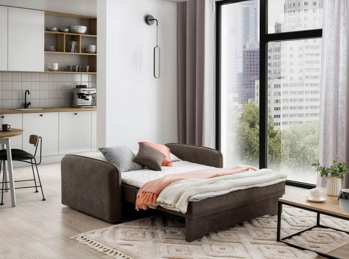 SCHLAFSOFA in Chenille Braun  - Silberfarben/Braun, Design, Kunststoff/Textil (155/105/75cm) - MID.YOU