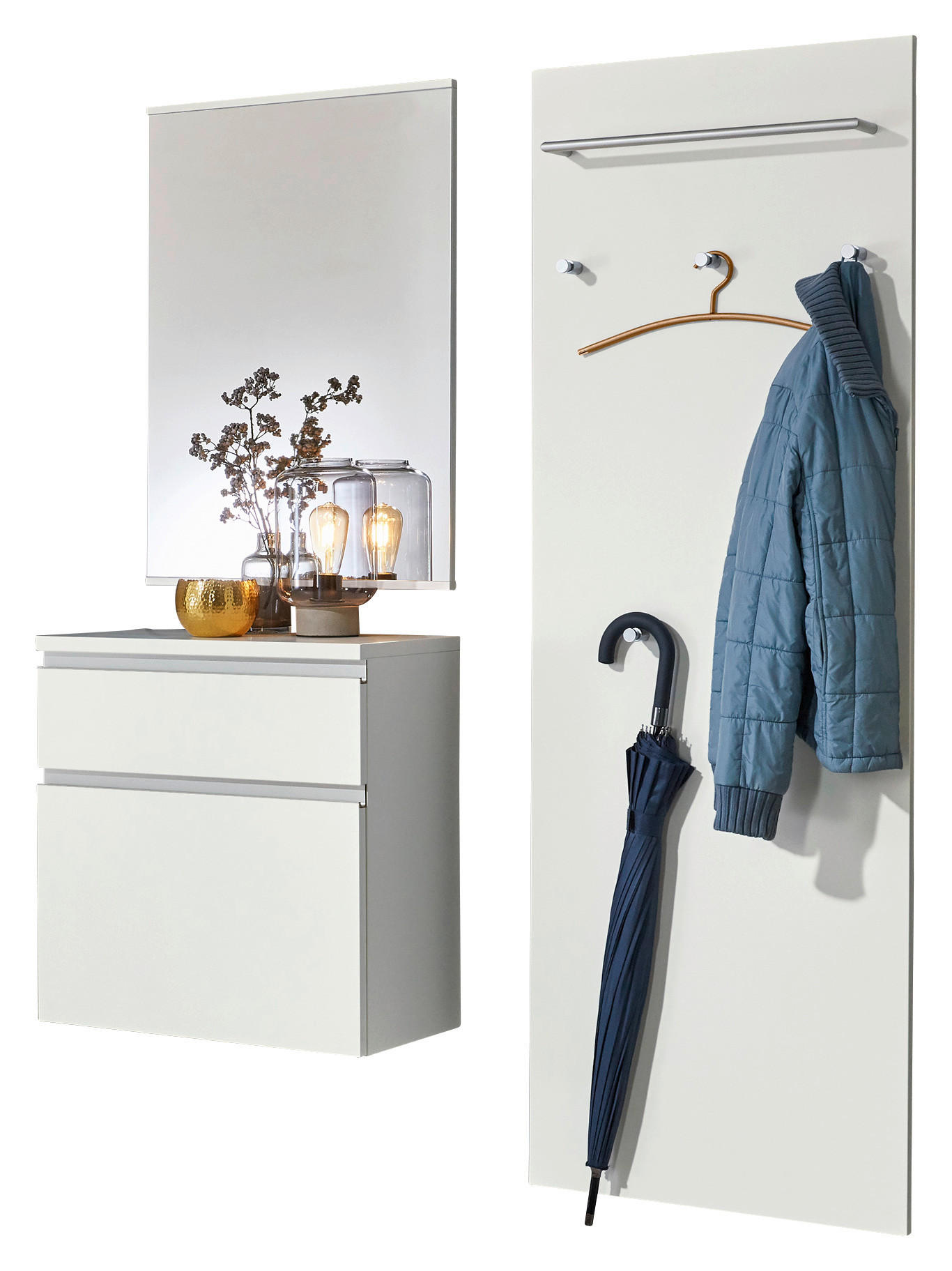 GARDEROBE 3-teilig  in 130/195/31 cm  - Weiss/Silberfarben, Design, Holzwerkstoff (130/195/31cm)