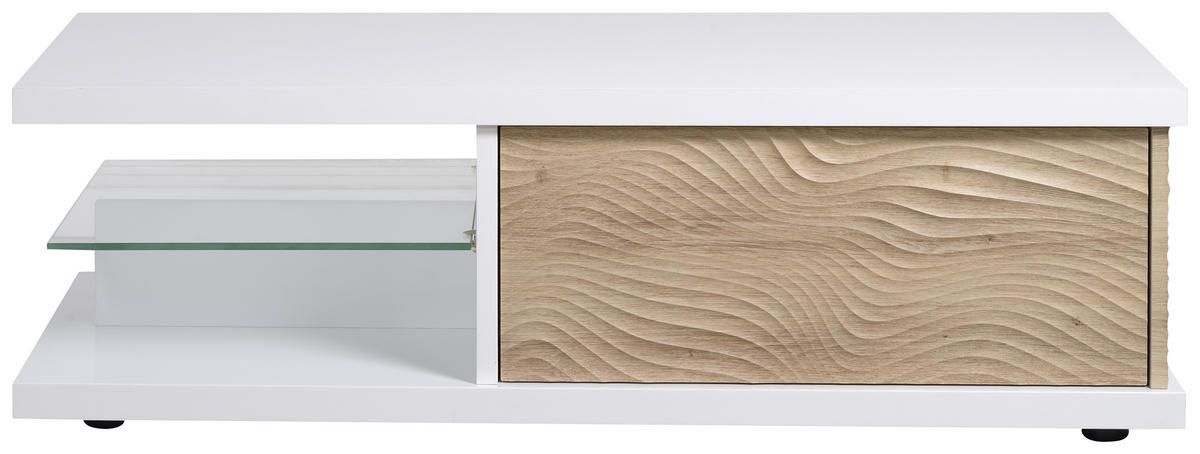 COUCHTISCH in Glas, Holzwerkstoff 120/60/37 cm  - Eichefarben/Weiß, Design, Glas/Holzwerkstoff (120/60/37cm) - Carryhome