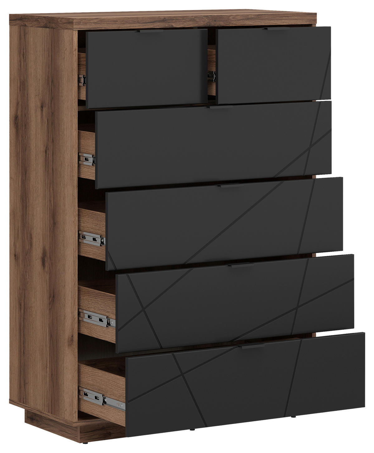 KOMODA, črna, barve hrasta  - črna/barve hrasta, Design, kovina/umetna masa (90/130,5/42,5cm) - Livetastic
