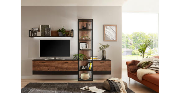 WOHNWAND  in Eichefarben, Dunkelgrau  279/204/37 cm  - Eichefarben/Dunkelgrau, KONVENTIONELL, Holzwerkstoff/Metall (279/204/37cm) - Cantus