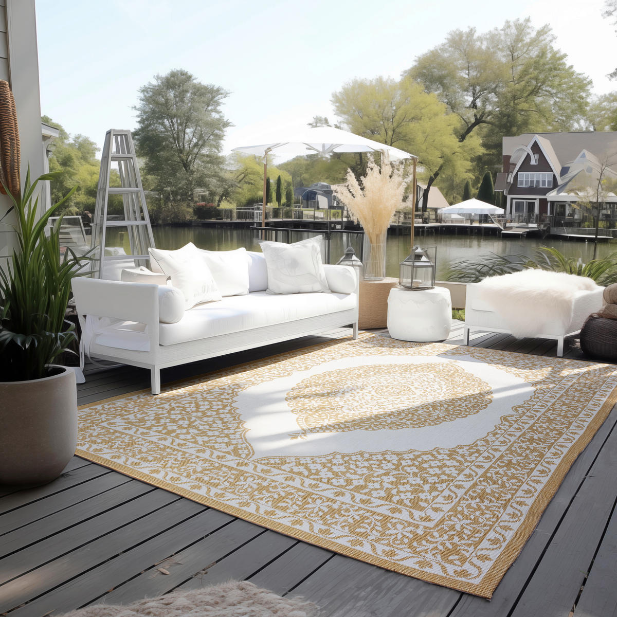 OUTDOORTEPPICH 120/170 cm Gemini Weiß, Honig  - Weiß/Honig, Design, Kunststoff (120/170cm)