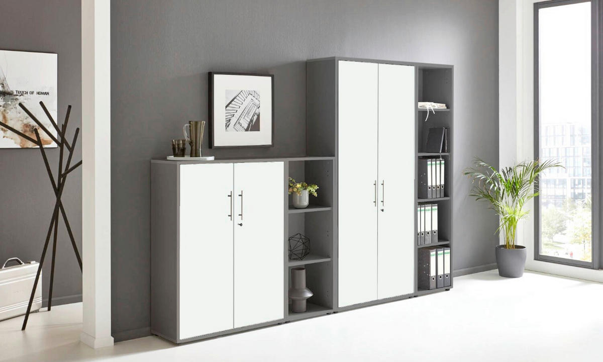 AKTENSCHRANK Anthrazit, Weiß  - Anthrazit/Weiß, MODERN, Holzwerkstoff (128,5/185,6/33cm) - MID.YOU