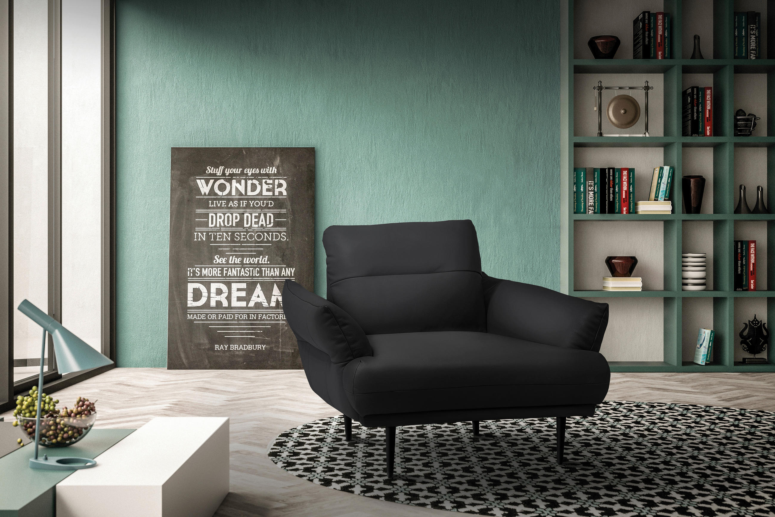 SESSEL in Lederlook Schwarz - Schwarz, Design, Holz/Textil (95/85/96cm) - Livetastic
