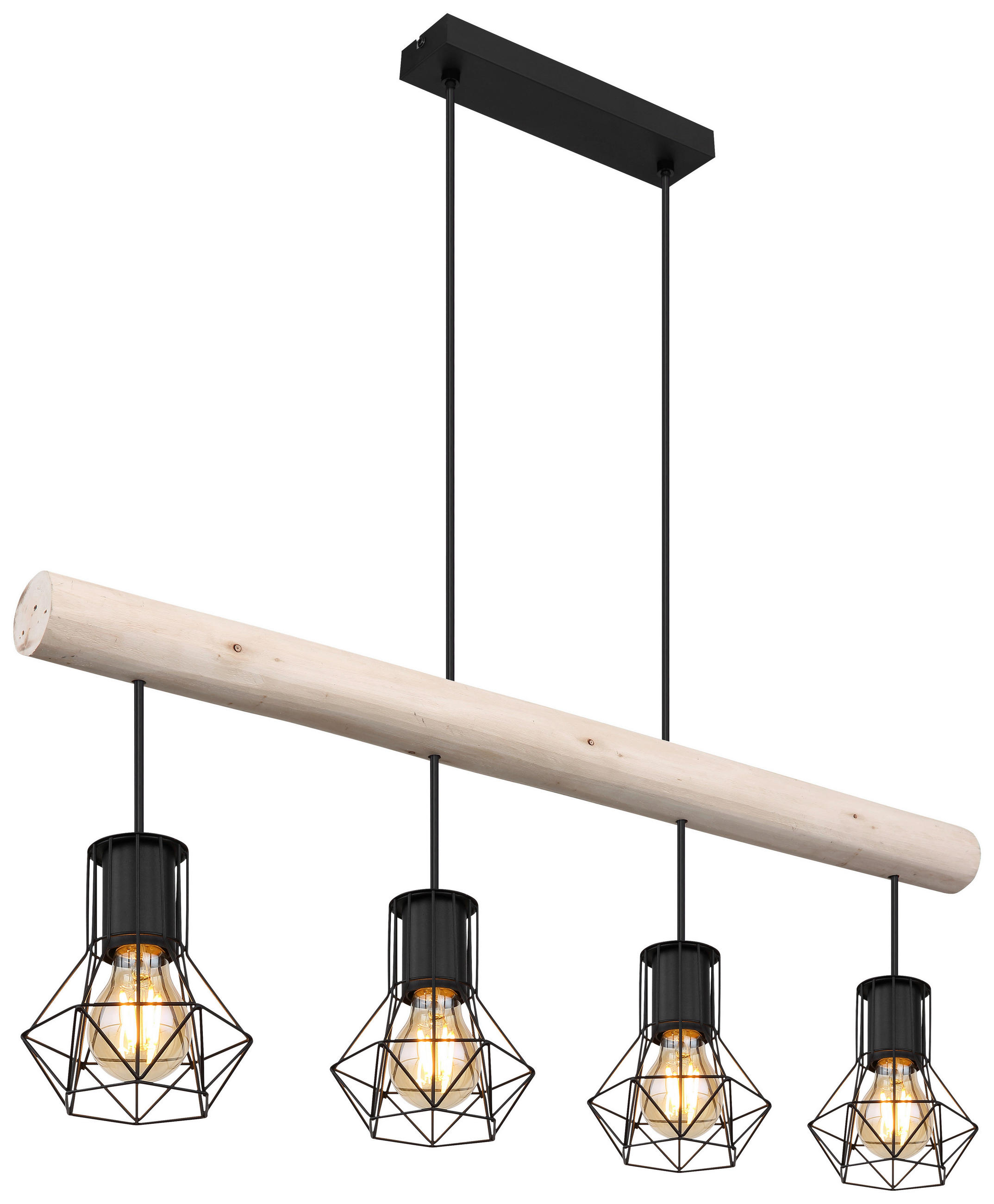 ZÁVESNÉ SVIETIDLO, 100/15/120 cm  - čierna/prírodná farba, Design, kov/drevo (100/15/120cm) - Novel